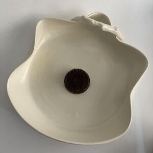Metlox Poppy Trail California Pottery Twig Floral Dish Eggshell Handmade